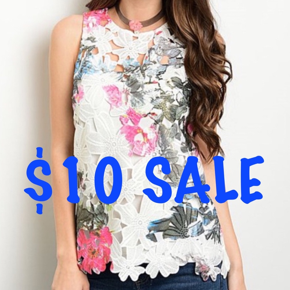 LAST DAY‼️ White Floral Lace Tank - Picture 1 of 8